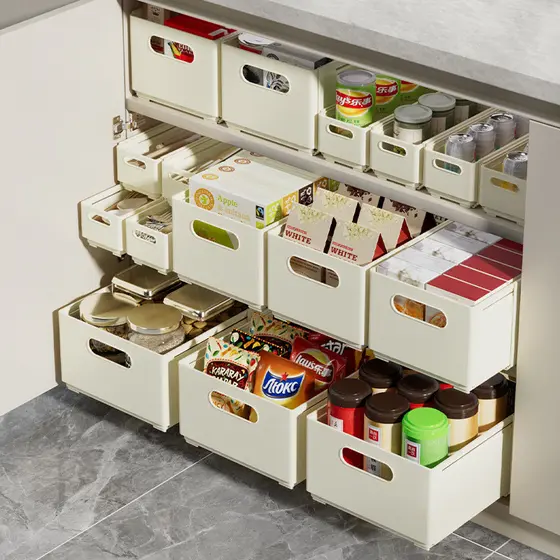 Japonês retrátil armário caixa de armazenamento gaveta Desktop lanches diversos cozinha organizador caixa armário profun
