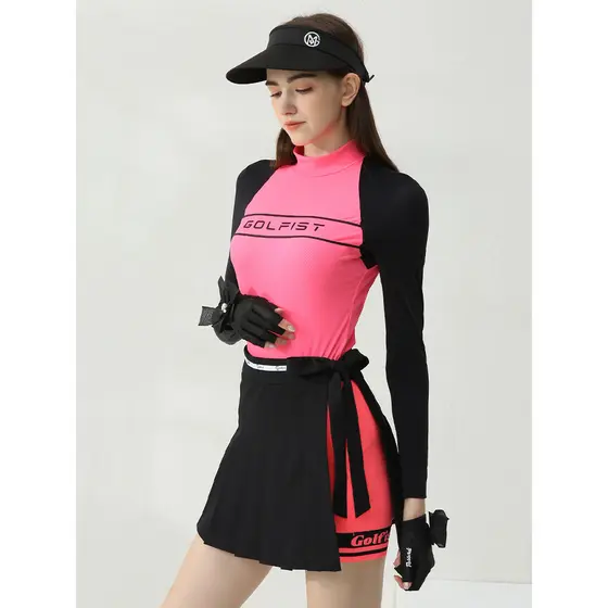 Verão golfe feminino saia superior terno tênis terno roupas de golfe feminino saia curta manga longa saia plissada avent