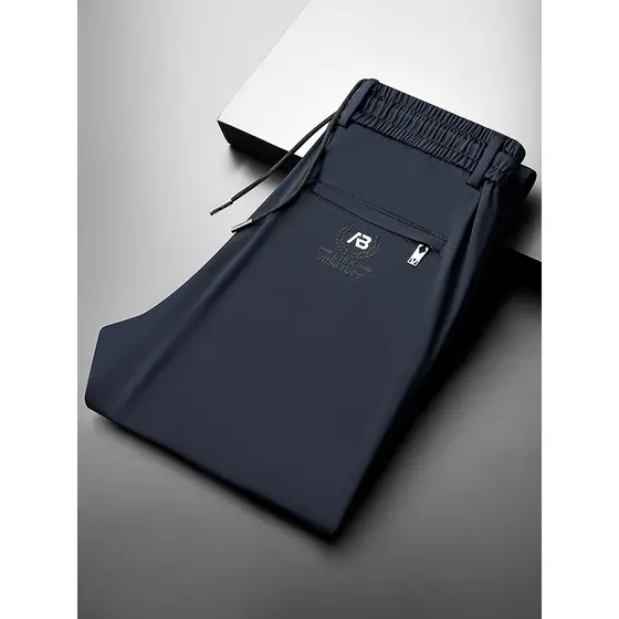 Calças casuais de seda gelo masculinas verão estilo fino calças perna reta 2026 novo estilo High-End calças masculinas d