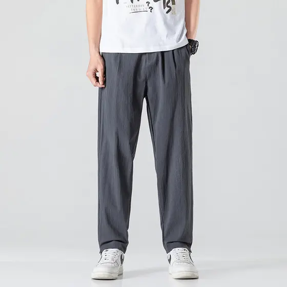 Tang terno calças masculinas estilo reto casuais novo estilo chinês calças masculinas verão algodão linho calças