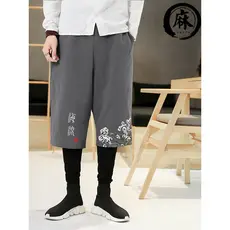 Calças cortadas de linho fino de verão masculinas soltas All-Match calças de linho de algodão novo estilo chinês calças