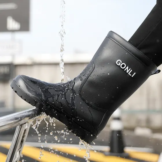 Botas de chuva masculinas, uso externo, antiderrapante, à prova d'água, cano médio, proteção do trabalho, sapatos de águ