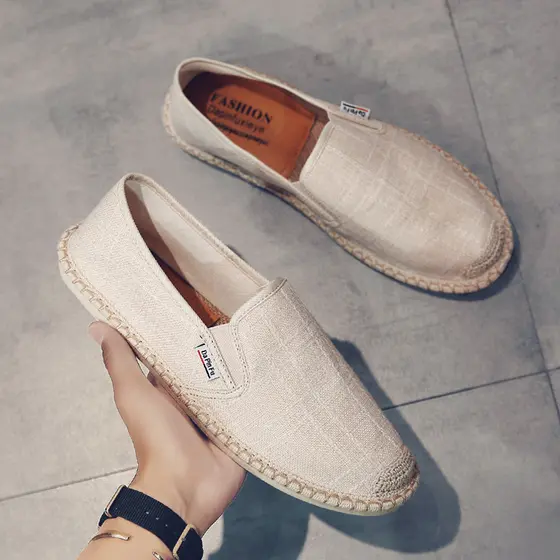Sapatos masculinos verão respirável velho pequim sapatos de pano linho preguiçoso andando na moda All-Match deslizamento