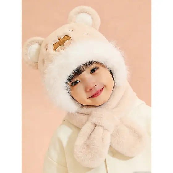 Orelhas de urso luminosas!Crianças chapéus cachecóis chapéus integrados inverno forro de lã espessamento meninas meninos