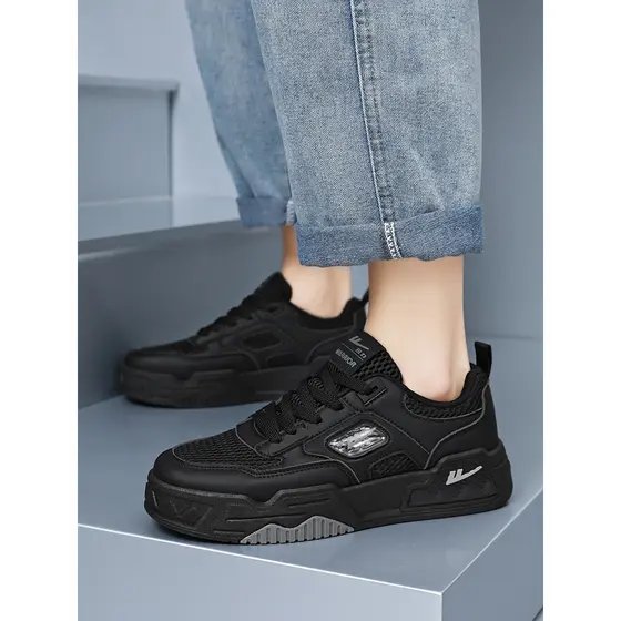 Puxar para trás sapatos masculinos verão respirável oco tênis masculino Commuter sapatos de trabalho malha preta tênis a
