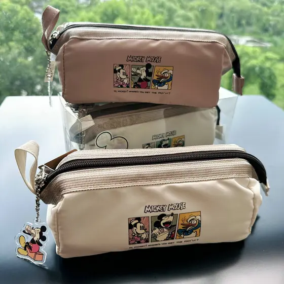 Escola novo caso de lápis versão Retro Mickey grande abertura saco de papelaria estudante portátil grande capacidade cas