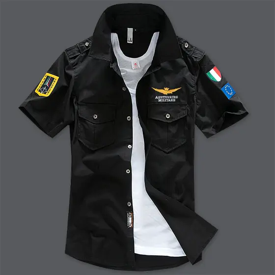 Camisa Casual de manga curta para voo da força aérea, camisa masculina jovem de tamanho grande, camisa de trabalho em po