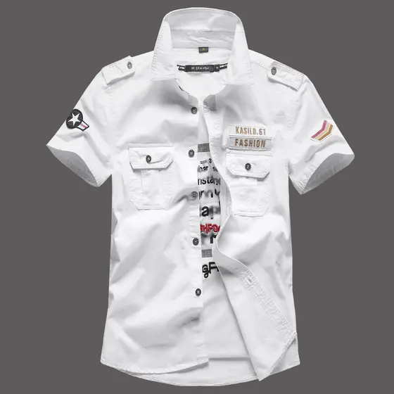 Camisa masculina de verão da força aérea americana de manga curta marinha pescoço quadrado camisa tamanho grande uniform