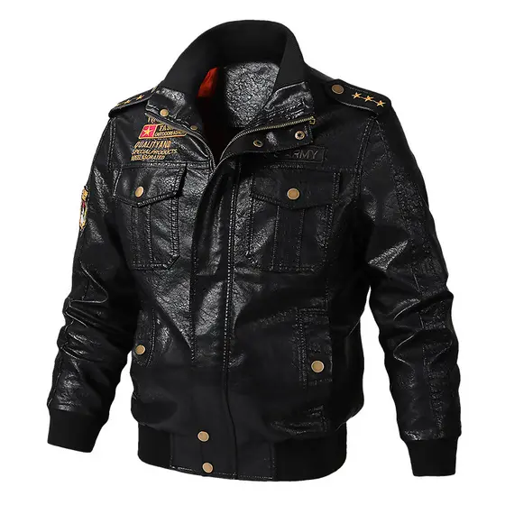 Jaqueta de couro masculina jaqueta de couro de vôo americano primavera outono jaqueta solta gola alta pu roupas de motoc