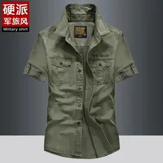 Camisa masculina de manga curta puro algodão Jeep carruagem lapela ferramentas Multi-bolso tamanho grande camisa solta t