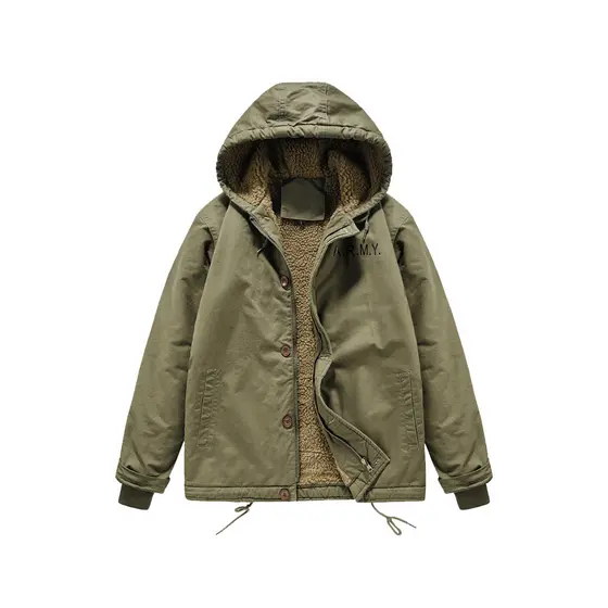 Ami cáqui jaqueta Retro inverno cordeiro velo Workwear algodão acolchoado jaqueta marinha N1 Deck jaqueta grossa com cap
