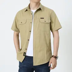 Verão novo estilo puro algodão camisa de manga curta masculina Workwear ao ar livre Casual solto camisa de algodão jaque