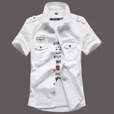 Camisa Casual de manga curta do vôo da força aérea Plus Size camisa masculina jovem Workwear polegada camisa de algodão