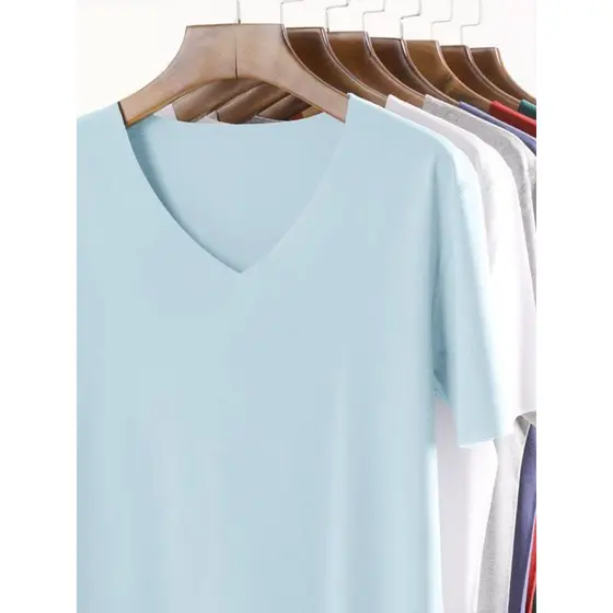 Camiseta masculina de seda gelo sem costura esportes Fitness manga curta roupa interior camisa de fundo cor sólida com d