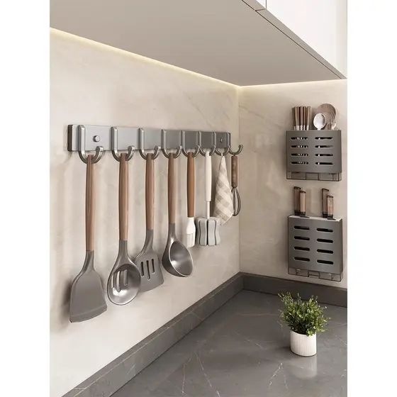 Gancho de cozinha sem perfuração, haste de suspensão, espátula, colher, cabide, pauzinho, faca, prateleira, montagem na