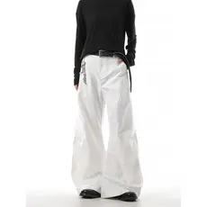 American Street Wear Retro Nicho Design Branco Plissado Machete Calças Homens Mulheres Outono Design Casual Calças de Pe