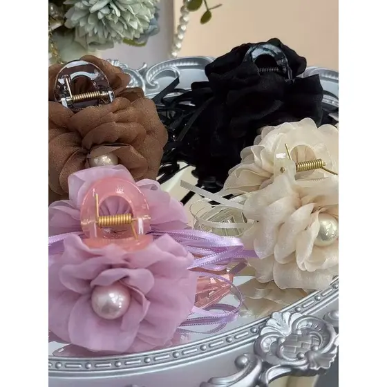 Primavera rosa flor de cerejeira Grab clip feminino High-End cabeça flor tubarão grampo de cabelo cocar