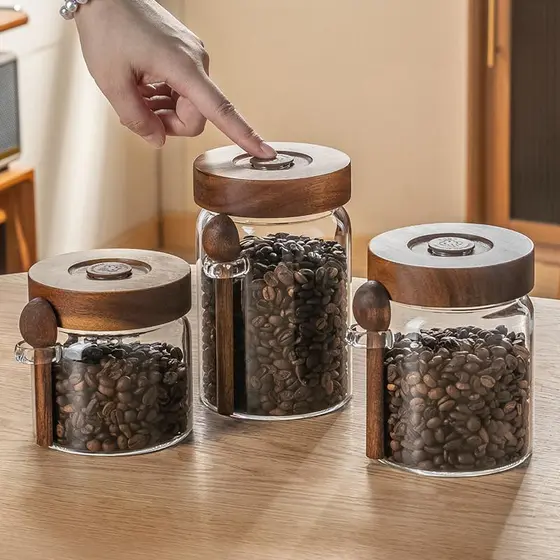 Tanque de armazenamento automático de grãos de café, tanque selado de vidro, pó de café, armazenamento dedicado, garrafa