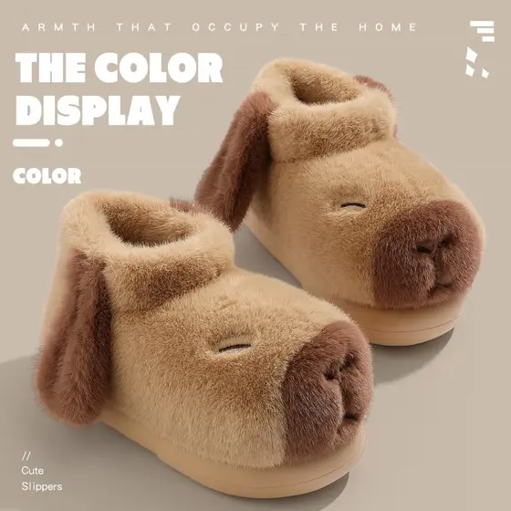 Kapibara chinelos de algodão pai-filho feminino salto de inverno interior casa quente botas de algodão de alta qualidade