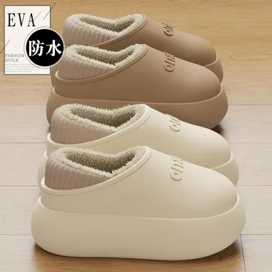 Chinelos de algodão exterior usar sapatos de algodão à prova dwaterproof água feminino novo estilo de sola grossa quente