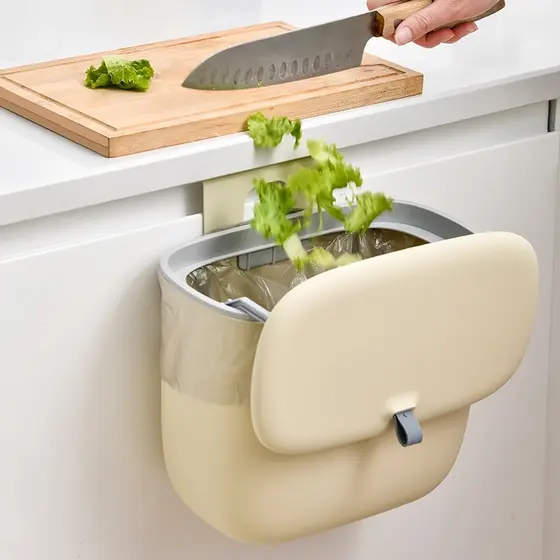 Lixeira de cozinha japonesa pendurada na parede, cesta de papel higiênico com tampa, resíduos de cozinha, armazenamento