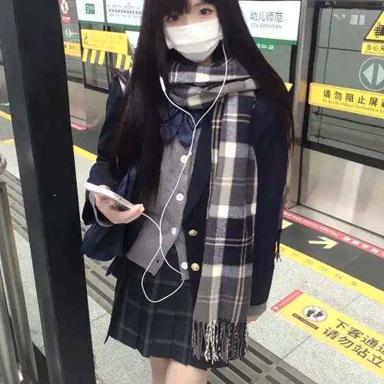 Jk cachecol outono inverno estilo Preppy bonito menina xadrez cachecol inverno All-Match casal estudante coreano babador
