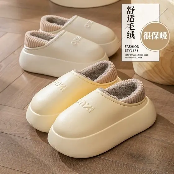 Chinelos de algodão exterior Wear feminino novo estilo inverno impermeável antiderrapante sola grossa baotou velo quente