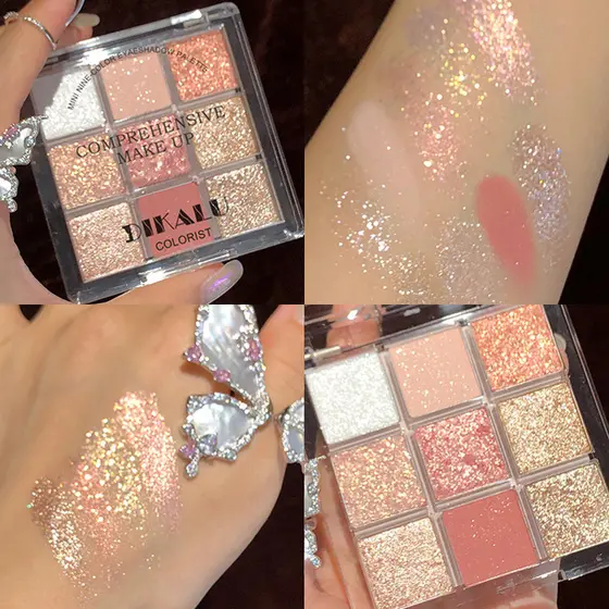 Sombra de nove cores Glitter perolado à prova dwaterproof água marca barata estudante pequena placa portátil paleta de s