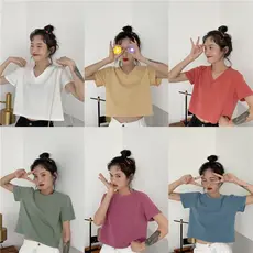 Verão de manga curta camiseta feminina versão coreana estudante estilo preguiçoso cor solta único estilo Hong Kong curto