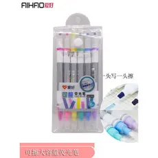 Marcador apagável para Hobby, marcador de notas, ponto chave, 6 cores, espessura de cor, marcador oblíquo de duas cabeça