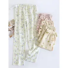 Calças de pijama de maternidade de gaze de algodão puro estilo primavera outono cintura alta elevador barriga ajustável