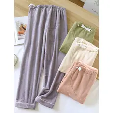 Calças quentes mulheres grávidas calças de pijama outono inverno engrossado Coral velo barriga elevador ajustável casa c