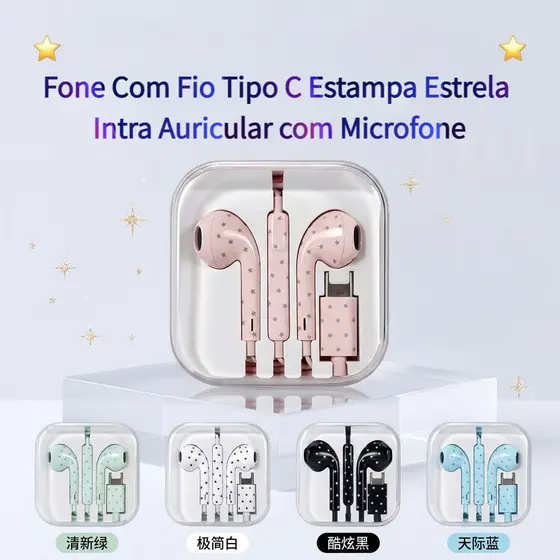 Star Type C Fones De Ouvido Com Fio Cancelamento De Ruído Fone Intra-Auricular Microfone Leve Para Música