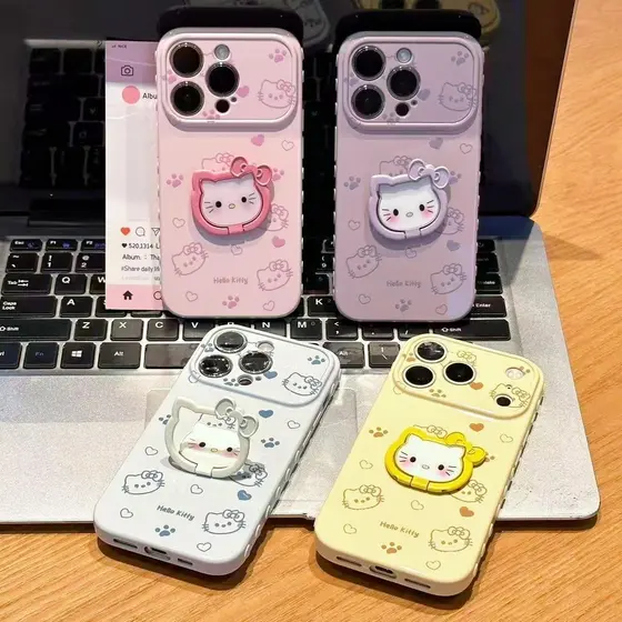 Capa De Telefone Fofa Da Hello Kitty Com Suporte Para iPhone 17 16 15 14 13 12 11 Pro Max Plus Macia À Prova De Choque