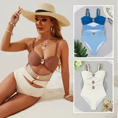 Maiô de praia feminino Maio natacao feminino modelador de Cintura alta sólido com Recortes