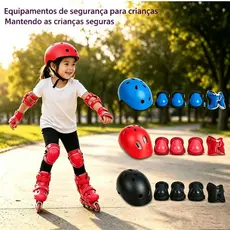 Kit Protecao Infantil Completo 7 Pecas Capacete Joelheira Cotoveleira Azul Seguranca