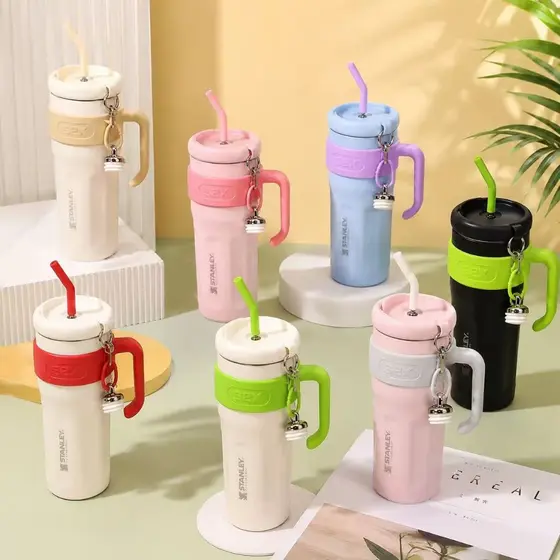 Caneca Térmica 1200ml com Alça e Tampa, Mantém Quente e Frio por 12h, Portátil para Café Chá Leite