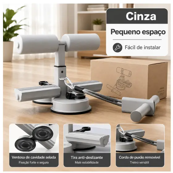 Abdominal Portátil Com Ventosas Fortes 3 Ajustes | Exercício Abdominal Resistente, Treino Casa Academia, Protege Barriga