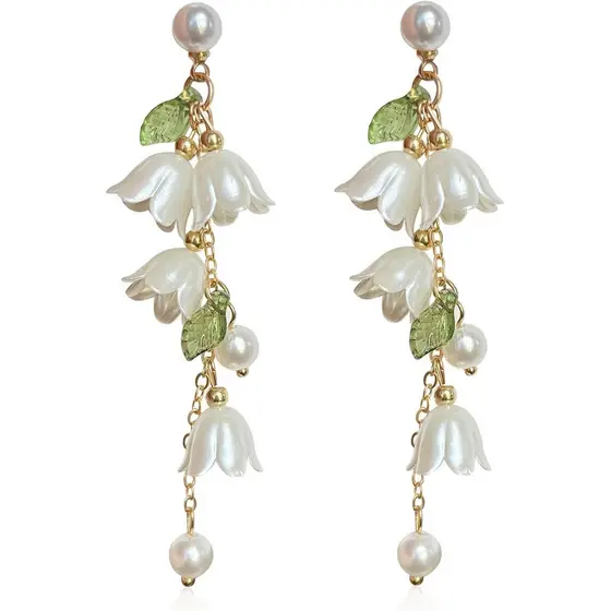 DangleFlowerLeafEarringFairyFlowerSummerDanglingLongTasselEarringsLilyOfTheValleyEarringsJewelry VEHK