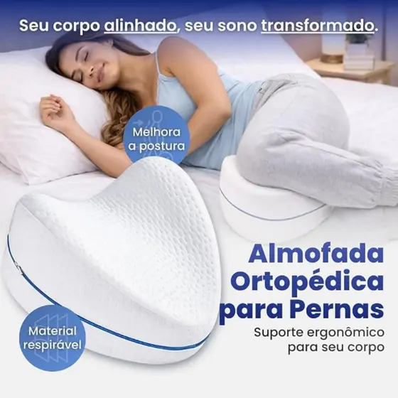 Almofada Ortopédica entre as Pernas e Joelhos, Espuma de Memória, Conforto para Lombar, Quadril e Ciática