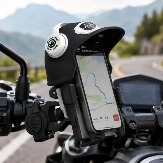Suporte de Celular para Moto e Bike Guidão com Mini Capacete Proteção Sol e Chuva Rotação 360° Universal
