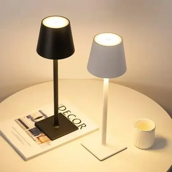 Luminária Abajur Sem Fio LED Touch Recarregável USB-C, 3 Cores Dimerizável para Quarto e Sala