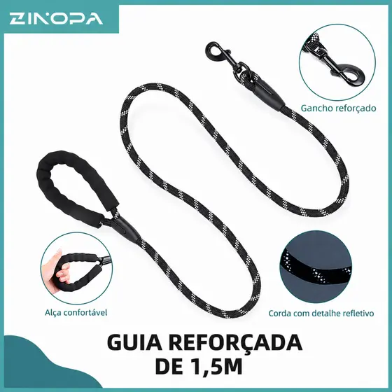 Guia de Passeio Reforçado Refletivo para Cães Cachorros 150 cm