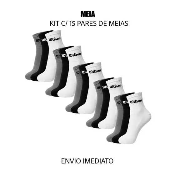 Kit 6 ou 15 meias cano curto canelada marca Wilson originais