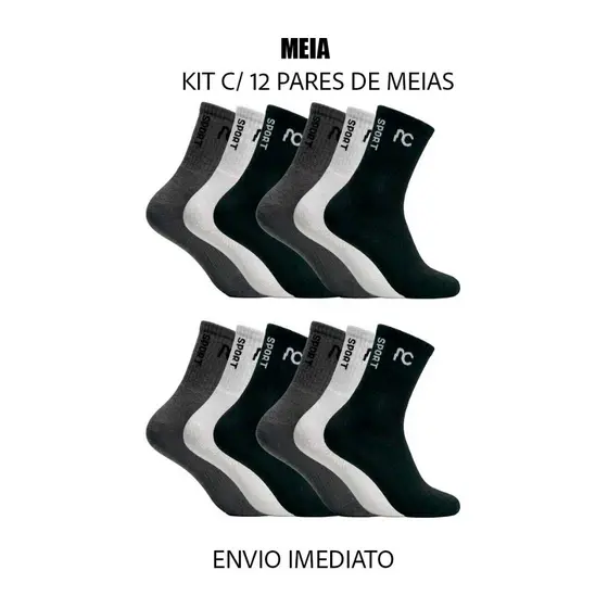 Kit 6 ou 12 meias cano longo canelada marca AC originais