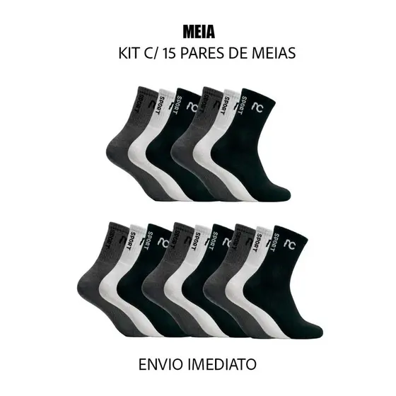 Kit 6 ou 15 meias cano longo canelada marca AC originais