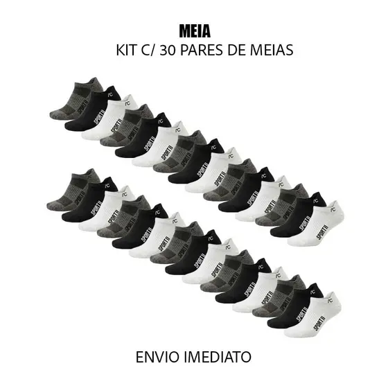 Kit 15 ou 30 pares de meias soquetes marca AC originais Unissex