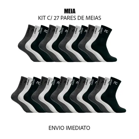 Kit 12 ou 27 meias cano longo canelada marca AC originais