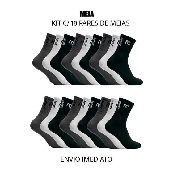 Kit 9 ou 18 meias cano longo canelada marca AC originais