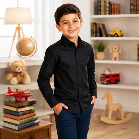 Camisa Social Manga Longa Infantil Com Colarinho Estruturado Menino Criança